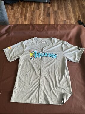 Aqua Light Gray Aquasox Button-Front Jersey with Teal Logo